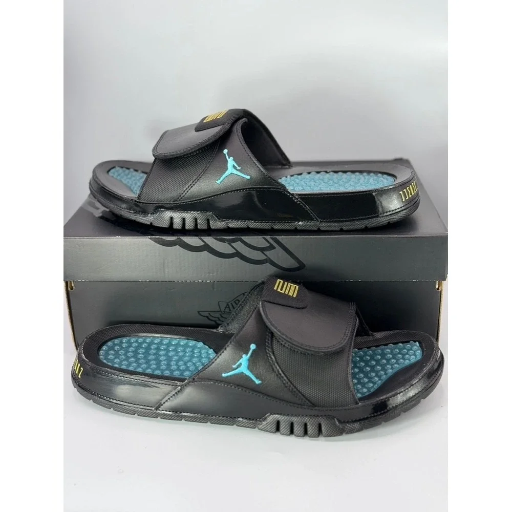 Jordan Hydro 11 Retro Gamma Blue Black Gold Slides FN2452-047 Mens Size 12